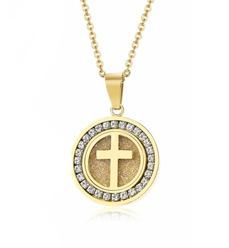 Goldfarbe Edelstahl Kreuz Kreuz Kristall Anhänger Halskette für Männer Frauen Gebet Jesus Halskette Schmuck von Hokech