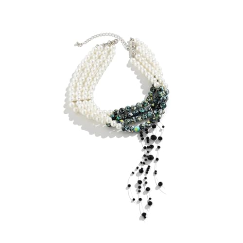 Goth Grün Muster Imitation Perlen Quaste Kette Halskette Armband für Frauen Mehrschichtige Chunky Bead Anhänger Halloween Schmuck Set von Hokech