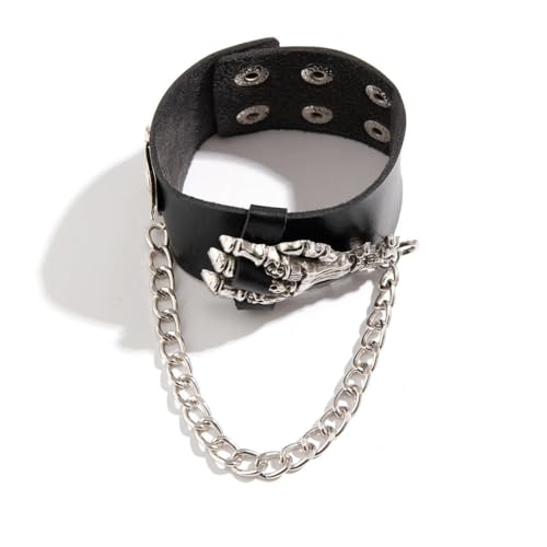 Goth Schwarz PU Leder Totenkopf Finger Handgelenk Ketten Ringe Armbänder Frauen Punk Hand Armreifen Halloween Grunge Schmuck Steampunk Männer von Hokech