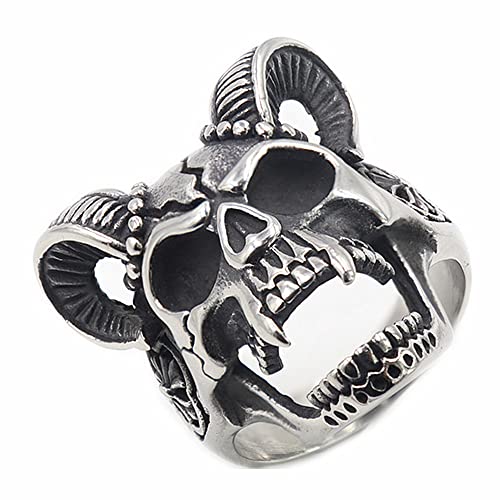 Gothic Edelstahl Satan Schädel Ring für Männer Retro Vampir Ziege Horn Schädel Ring Biker Cool Boy Schmuck Geschenk von Hokech