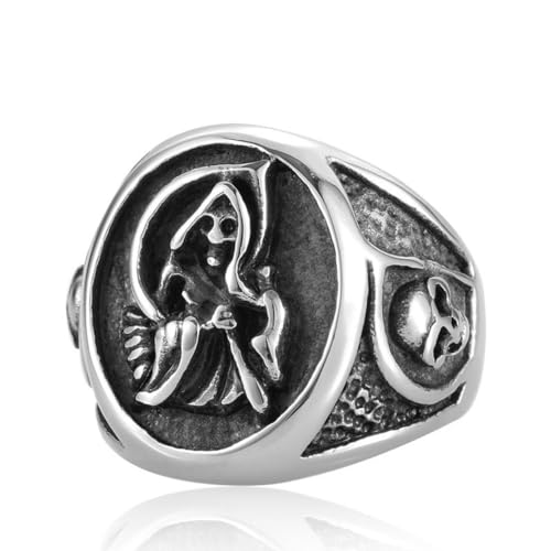 Gothic Edelstahl Schädel Sensenmann Ring Männer Jungen Punk Hip Hop Tod Sichel Biker Schädel Ring für Männer Mode Schmuck Geschenk von Hokech