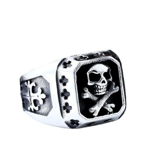 Gothic Persönlichkeit für Herren Vintage Edelstahl Motorrad Gefährlicher Totenkopf Kreuz Ring Größe 7-13 von Hokech