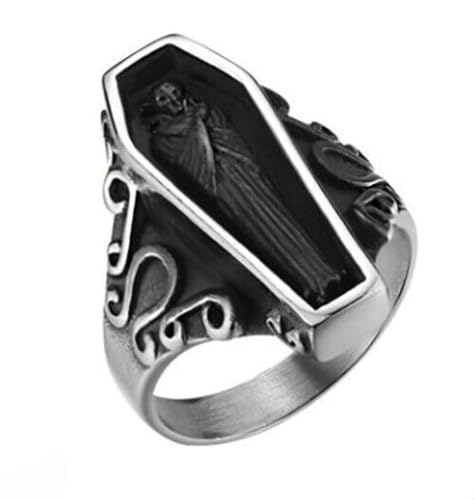 Herren Edelstahl Punk Sarg Ringe Gothic Zombie Vampir Totenkopf Biker Ring von Hokech