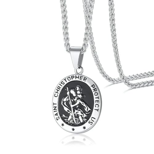 Herren St Saint Christopher Medaille Anhänger Halskette Edelstahl Amulett Zubehör Anpassen von Hokech