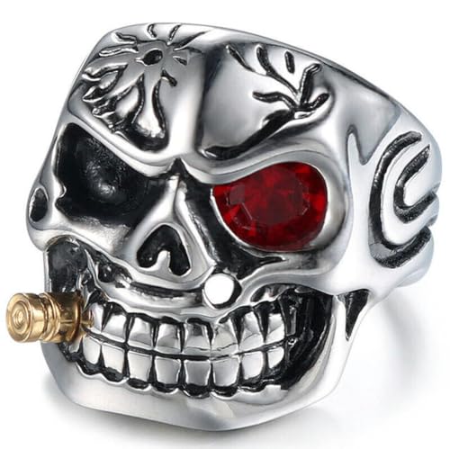 Herren Vintage Edelstahl Gothic Skull Smoking Bullet Biker Ring von Hokech