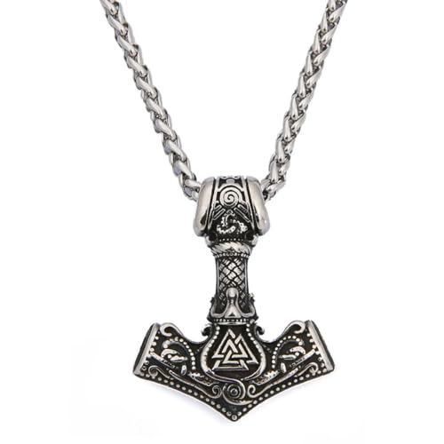 Herren vergoldet Wikinger Thors Hammer Valknut Mjolnir Anhänger Halskette Kette Mode Schmuck Accessoires von Hokech