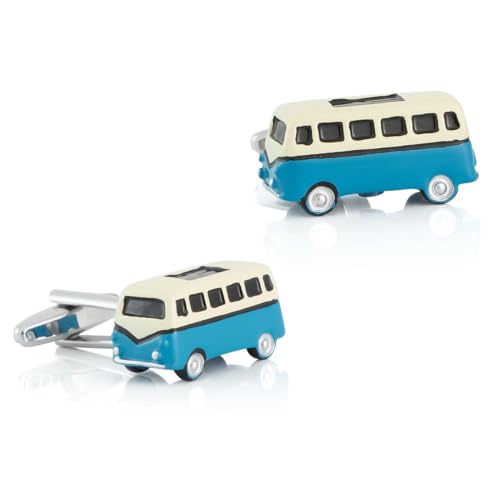 High-End-Manschettenknöpfe aus blauem und weißem Busmodell aus lackiertem Metall für Manschettenknöpfe im französischen Stil für Herren von Hokech