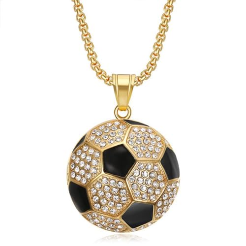 Hip Hop Ice Out Funkelnder Zirkon Fußball Anhänger Halskette für Männer Frauen Jungen Fans Athlet Schmuck Geschenke von Hokech