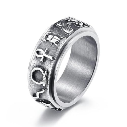 Hochglanzpolierter silberfarbener Edelstahl Ägypten Auge des Horus Ankh Kreuz Ringe für Männer Punk Vintage drehbarer Ring Hochglanzpolierter silberfarbener Edelstahl Ägypten Auge des Horus Ankh Kreuz Ringe für Männer Punk Vintage drehbarer Ring von Hokech