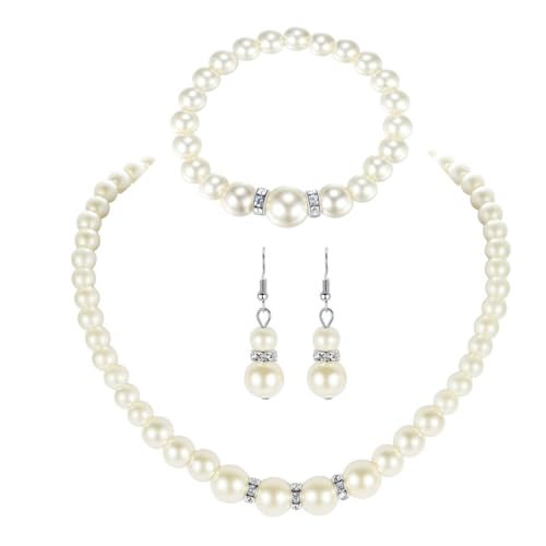 Hochzeit Verlobung Frauen Simulierte Perlen Schmuck Set Halskette/Ohrringe/Armbänder Modeschmuck für Dame Party Geschenk von Hokech