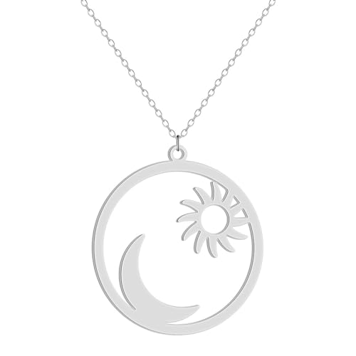 Hohle Sonne und Mond Anhänger Halskette für Frauen Mädchen Edelstahl Halbmond Charm Halskette Sonnenschliff Schmuck Geschenk von Hokech