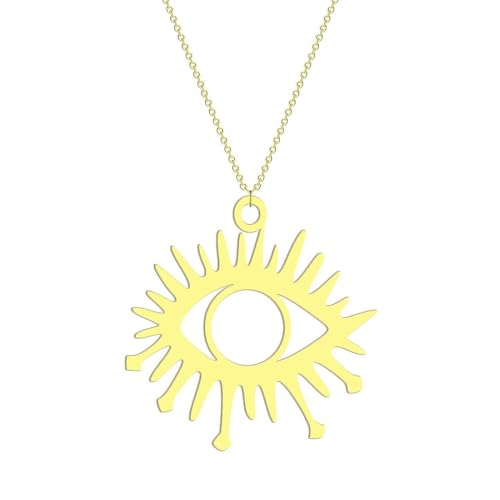 Hohle Sunburst Evil Eye Anhänger Halskette für Frauen Mädchen Edelstahl Laser geschnitten Auge Charm Kette weiblicher Schmuck von Hokech