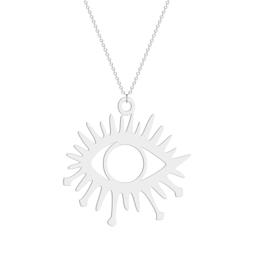 Hohle Sunburst Evil Eye Anhänger Halskette für Frauen Mädchen Edelstahl Laser geschnitten Auge Charm Kette weiblicher Schmuck von Hokech