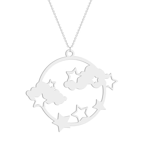 Hohle Wolke Sterne Kreis Anhänger Halskette für Frauen Mädchen Edelstahl Laser Cut Sky Charm Kette Party Schmuck von Hokech