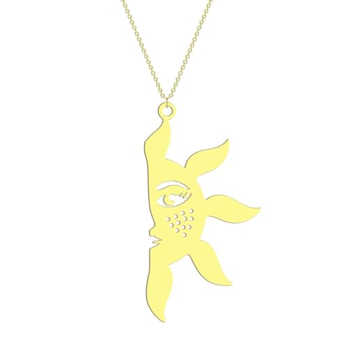 Hohle halbe Sonne Anhänger Halskette für Frauen Mädchen Edelstahl lasergeschnitten Sonne Gesicht Charm Kette Party Statement Schmuck von Hokech