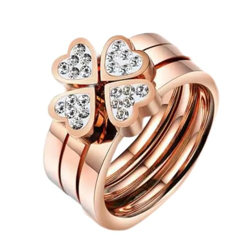 Hokech 316L Edelstahl Schmuck Einzigartige 3in1 Herzringe für Frauen Chirurgenstahl Nickel CZ Kristall Blumenringe von Hokech