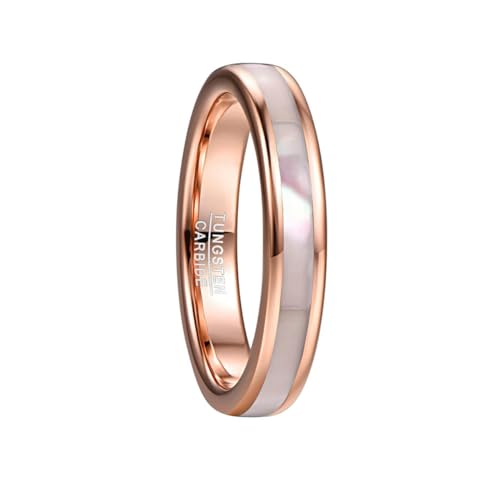 Hokech 4mm Wolframkarbid Ring Damen Roségold Wolframstahl Ring mit Perlmutt Schale Comfort Fit Größe 5-10 von Hokech