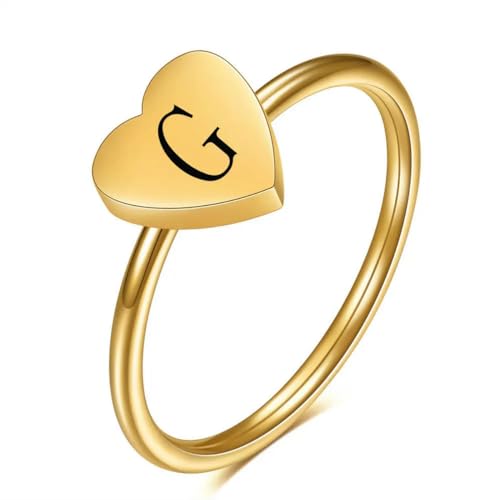 Hokech A-Z Buchstabe Goldfarbe Fingerring Herzring Liebe Minimalistischer Brief Name für Frauen Männer Hochzeitsschmuck Geschenk von Hokech