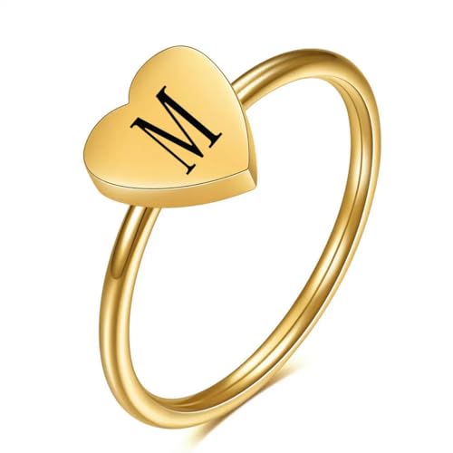 Hokech A-Z Buchstabe Goldfarbe Fingerring Herzring Liebe Minimalistischer Brief Name für Frauen Männer Hochzeitsschmuck Geschenk von Hokech