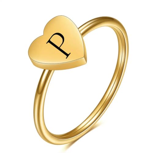 Hokech A-Z Buchstabe Goldfarbe Fingerring Herzring Liebe Minimalistischer Brief Name für Frauen Männer Hochzeitsschmuck Geschenk von Hokech