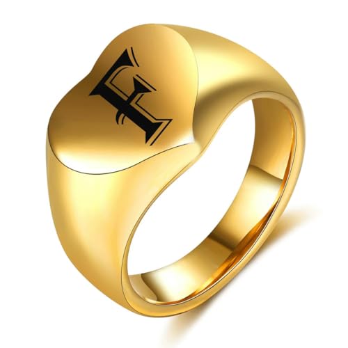 Hokech Big Gold Initiale Name Alphabet Finger Ringe Herz Edelstahl Unisex Personalisierter Schmuck Accessoires Ring für Frauen Männer von Hokech