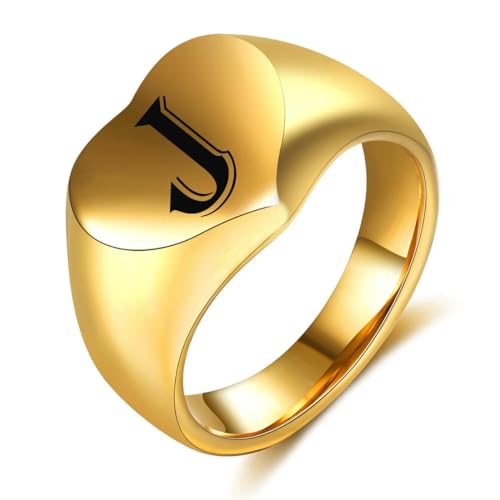 Hokech Big Gold Initiale Name Alphabet Finger Ringe Herz Edelstahl Unisex Personalisierter Schmuck Accessoires Ring für Frauen Männer von Hokech