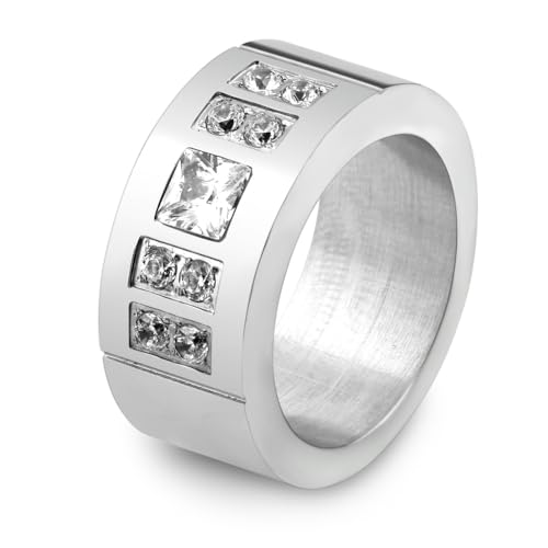 Hokech Damen Ehering 10mm Ring aus poliertem Edelstahl mit Zirkonsteinen von Hokech