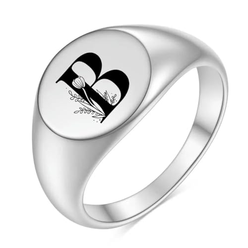 Hokech Edelstahl Blume A-Z Buchstabe Silber Farbe Fingerring für Frauen Männer Statement Mode Ringe Minimalist Schmuck Geschenk von Hokech