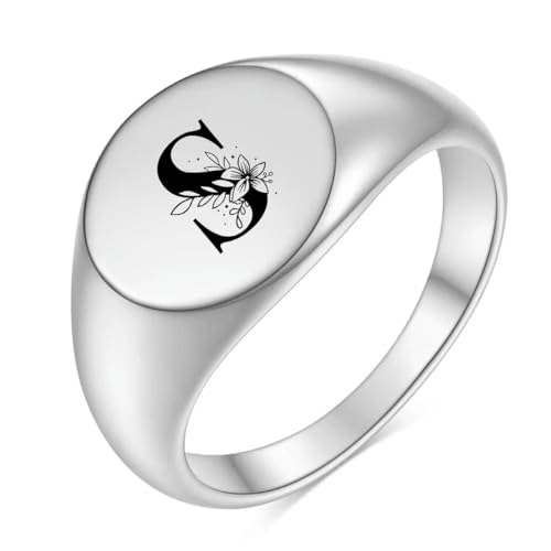 Hokech Edelstahl Blume A-Z Buchstabe Silber Farbe Fingerring für Frauen Männer Statement Mode Ringe Minimalist Schmuck Geschenk von Hokech