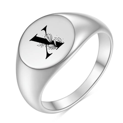 Hokech Edelstahl Blume A-Z Buchstabe Silber Farbe Fingerring für Frauen Männer Statement Mode Ringe Schmuck Geschenk von Hokech