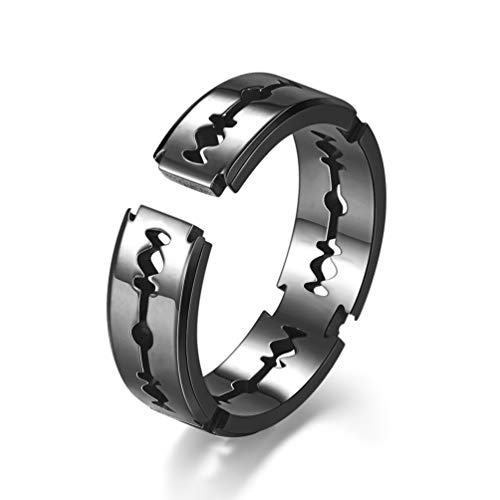 Hokech Einfacher offener Rasierklingenring für Männer Frauen Punk Edelstahl Schwarz/Stahl Klinge Paar Ringe Mode Schmuck Geschenke von Hokech