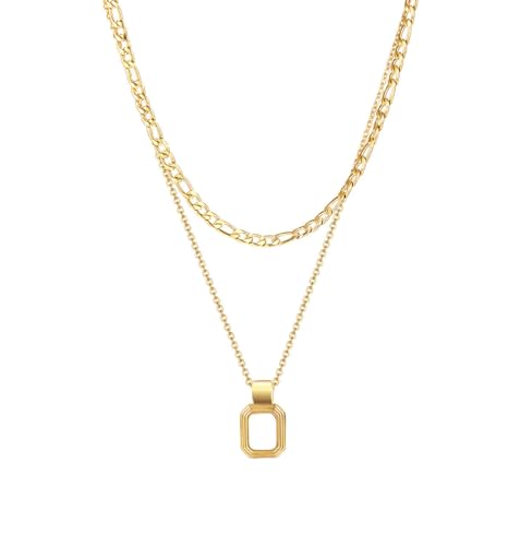 Hokech Goldfarbe Doppelschichtige Edelstahl-Halskette für Frauen Mode Geometrie Anhänger weibliche Halsband Schmuck Geschenke von Hokech