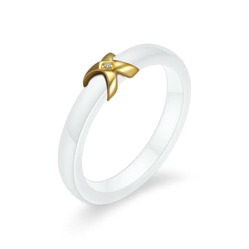 Hokech Goldfarbe X Frauen Ring AAA CZ Kristall Weiß Cearamic Ringe Eheringe Modeschmuck von Hokech