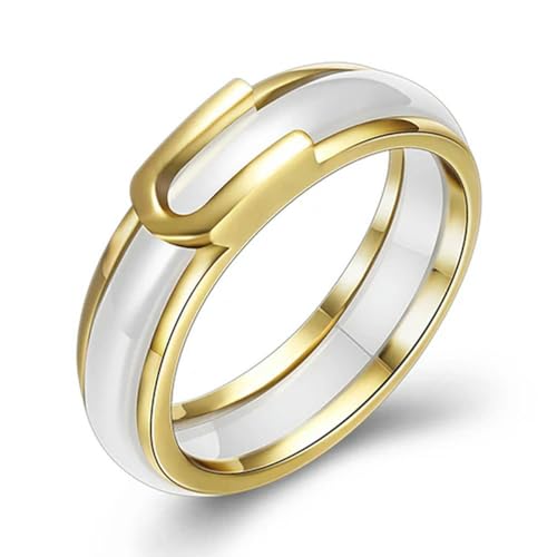 Hokech Goldfarbe kreative Frauen Ring AAA CZ Kristall Weiß Schwarze Keramik Ringe Eheringe Schmuck von Hokech