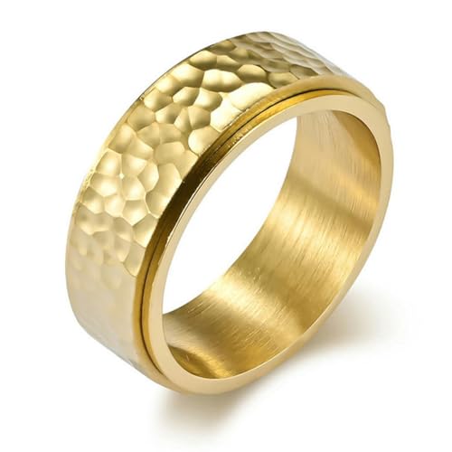 Hokech Goldfarbener unregelmäßiger Spinnerring für Männer Punk Vintage 8mm Edelstahl drehbarer Ehering männlicher Ring von Hokech