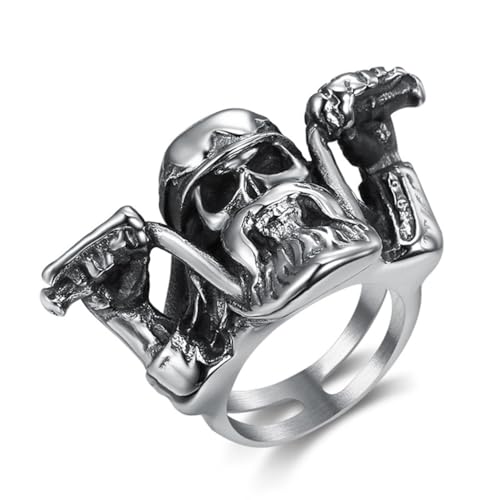 Hokech Gothic Big Beard Totenschädel Edelstahl Biker Ring Punk Nachtclub Rock Motorradfahrer Totenkopf Ring für Männer Schmuck Geschenk von Hokech