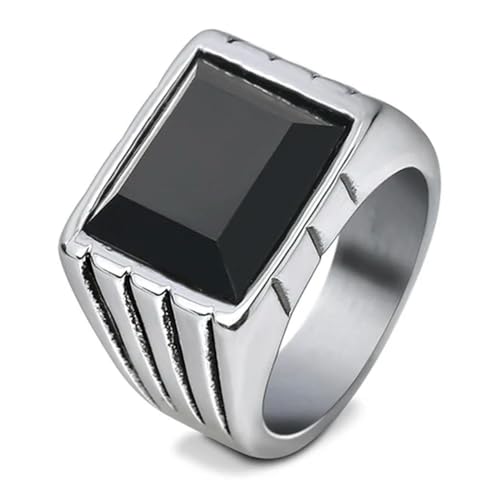 Hokech Herrenring Schwarz/Roter Kristall Hochglanzpolierter Edelstahl Herrenschmuck Silberfarbener Charm-Ring für Männer von Hokech