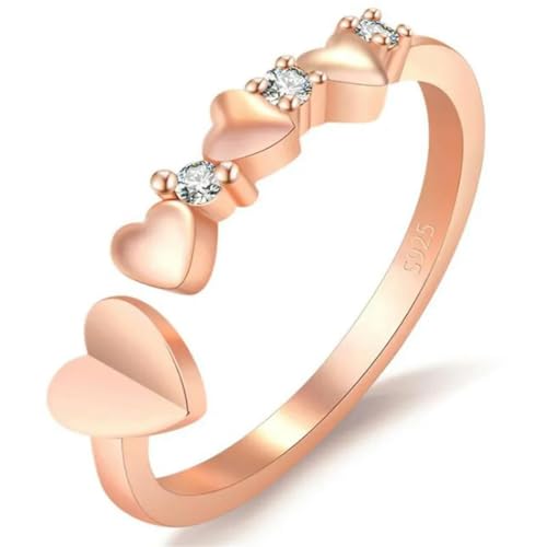 Hokech Kreatives Design Verstellbarer herzförmiger Ring aus offenem Kristall Roségold und Silber Metallring für Frauen Einfacher Partyschmuck von Hokech