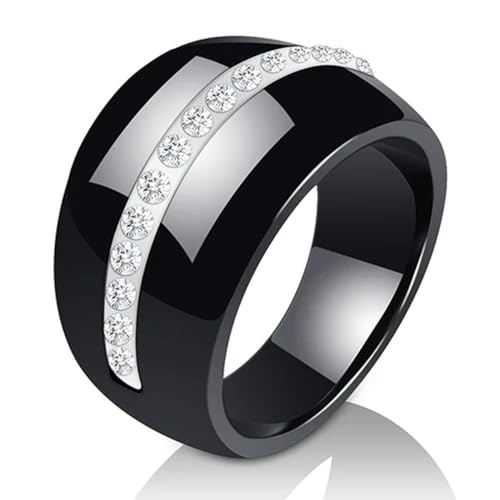 Hokech Luxus Romantischer klarer schwarz-weißer Keramikring Schmuck für Frauen Accessoires Schmuckring mit Bling-Kristall von Hokech