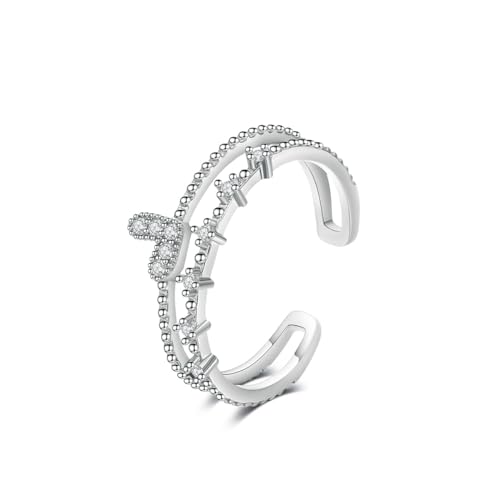 Hokech Luxus glänzend Doppelherz Form Kristall Ring Elegantes Temperament Frauen Silber Farbe Finger Ring Fasion Schmuck von Hokech