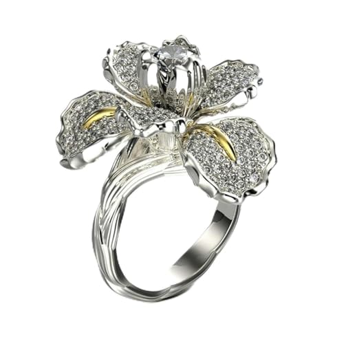 Hokech Mode Luxus Blaue Kristallringe für Frauen Klassischer kreativer Damen Blume Fingerschmuck Romantischer weiblicher Hochzeitsfeier Schmuck von Hokech