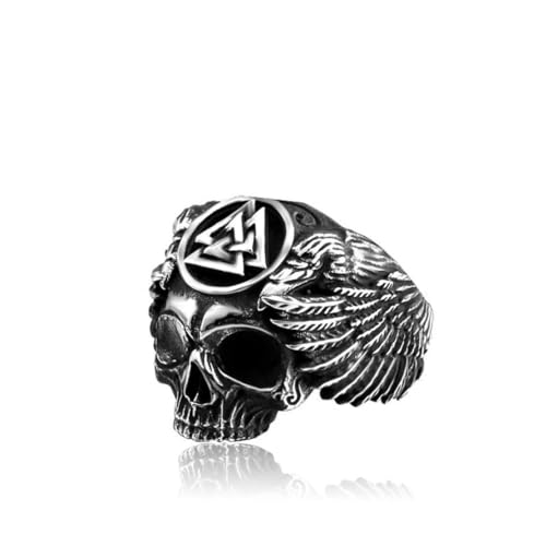 Hokech Mode Männlicher Vintage Edelstahl Krähenschädel Ring Punk Biker Wikinger Ringe für Männer Amulett Schmuck Geschenke von Hokech