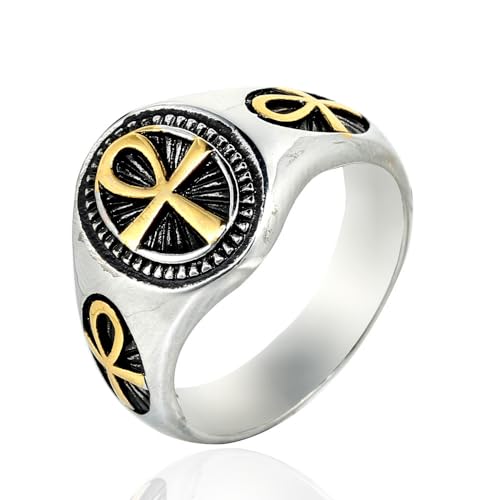 Hokech Mode Retro Persönlichkeit Ankh Kreuz Ring Edelstahl Punk Kreatives Kreuz Finger Ring Männer und Frauen Schmuck Geschenke von Hokech