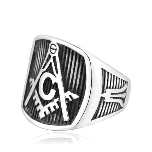Hokech Mode Vintage Edelstahl Freimaurer Logo Ring Punk Religiöse Männer Jungen Biker Amulett Ring Kreativer Schmuck Geschenke von Hokech