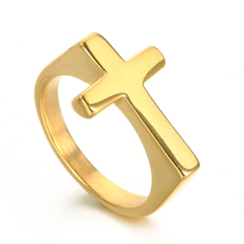 Hokech Mode einfach exquisite glatte Kreuz Metallringe Männer Frauen Edelstahl Ring Accessoires Religiöser Glaube Schmuck von Hokech