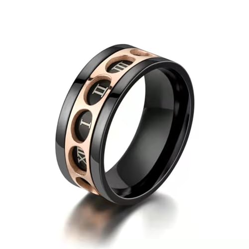 Hokech Neuer Trend 9mm drehbare römische Ziffern Fingerring blau roségold Farbe Edelstahl Ring Schmuck Accessoires für Männer Frauen von Hokech