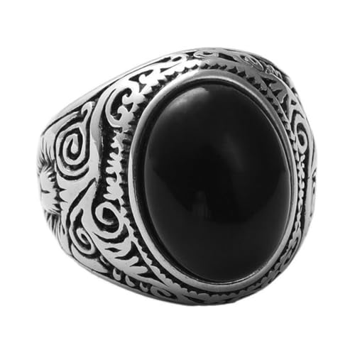 Hokech Punk Natural Dashi Tiger Eye Ring für Männer Frauen Retro Edelstahl geschnitztes Muster Stempel Großer Stein Ring Mode Schmuck Geschenk von Hokech