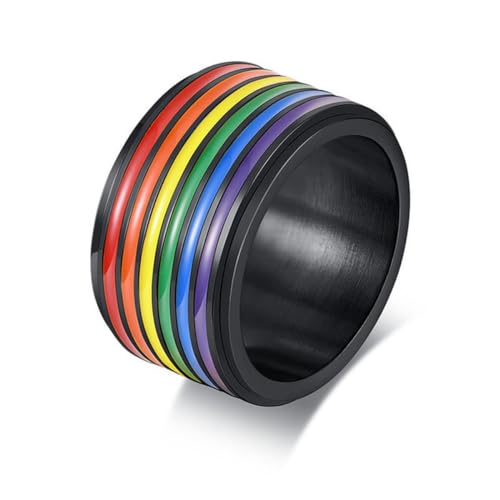 Hokech Punk Spinner Ring für Männer Schwarz Gold Farbe Edelstahl Regenbogen Eheringe Stolz LGBTQ Hochzeitsschmuck Geschenk von Hokech