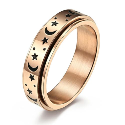 Hokech Punk Vintage Edelstahl Star Moon Drehbarer leuchtender Ring für Männer Dekompression lindern Angst männlichen Schmuck von Hokech