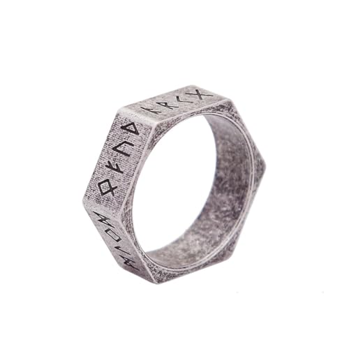 Hokech Retro-Mode Nordischer Wikinger-Runenring Männer und Frauen Edelstahl sechseckiger einfacher Ring kreativer Schmuck Geschenk von Hokech